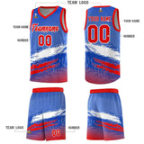 Custom Royal White and Red Graffiti Pattern Sports Uniform Basketball Jersey