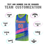Custom Royal Pink and Neon Green Graffiti Pattern Sports Uniform Basketball Jersey