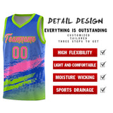 Custom Royal Pink and Neon Green Graffiti Pattern Sports Uniform Basketball Jersey