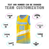 Custom Yellow White and Powder Blue Graffiti Pattern Sports Uniform Basketball Jersey