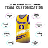 Custom Yellow White and Purple Graffiti Pattern Sports Uniform Basketball Jersey
