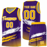 Custom Purple White and Yellow Graffiti Pattern Sports Uniform Basketball Jersey
