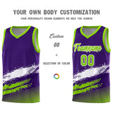 Custom Purple White and Neon Green Graffiti Pattern Sports Uniform Basketball Jersey