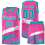 Custom Pink White and Sky Blue Graffiti Pattern Sports Uniform Basketball Jersey