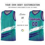 Custom Aqua White and Purple Graffiti Pattern Sports Uniform Basketball Jersey