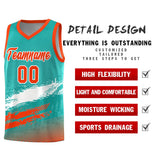 Custom Aqua White and Orange Graffiti Pattern Sports Uniform Basketball Jersey