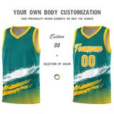 Custom Aqua White and Yellow Graffiti Pattern Sports Uniform Basketball Jersey