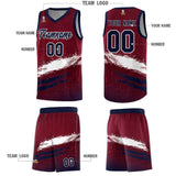 Custom Crimson White and Navy Graffiti Pattern Sports Uniform Basketball Jersey