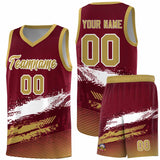 Custom Crimson White and Khaki Graffiti Pattern Sports Uniform Basketball Jersey