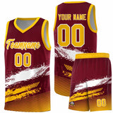 Custom Crimson White and Yellow Graffiti Pattern Sports Uniform Basketball Jersey