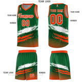 Custom Kelly Green White and Orange Graffiti Pattern Sports Uniform Basketball Jersey