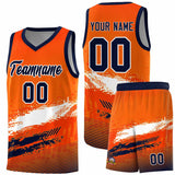 Custom Orange White and Navy Graffiti Pattern Sports Uniform Basketball Jersey