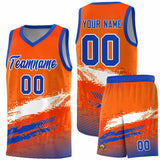 Custom Orange White and Royal Graffiti Pattern Sports Uniform Basketball Jersey