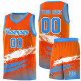 Custom Orange White and Powder Blue Graffiti Pattern Sports Uniform Basketball Jersey