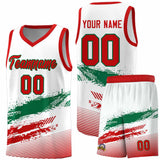 Custom White Kelly Green and Red Graffiti Pattern Sports Uniform Basketball Jersey
