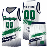 Custom White Kelly Green and Navy Graffiti Pattern Sports Uniform Basketball Jersey