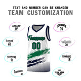 Custom White Kelly Green and Navy Graffiti Pattern Sports Uniform Basketball Jersey