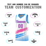 Custom White Pink and Powder Blue Graffiti Pattern Sports Uniform Basketball Jersey