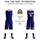Custom Navy Old Gold Double Side Sets Design Sportswear Basketball Jersey