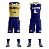 Custom Navy Old Gold Double Side Sets Design Sportswear Basketball Jersey
