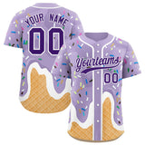 Custom Light Purple Ice Cream Cone Graffiti Pattern Fashion Authentic Baseball Jersey