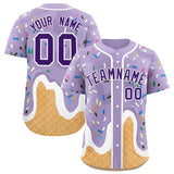 Custom Light Purple Ice Cream Cone Graffiti Pattern Fashion Authentic Baseball Jersey