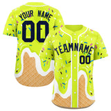 Custom Fluorescent Green Ice Cream Cone Graffiti Pattern Fashion Authentic Baseball Jersey