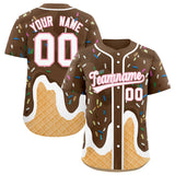 Custom Brown Ice Cream Cone Graffiti Pattern Fashion Authentic Baseball Jersey