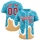 Custom Sky Blue Ice Cream Cone Graffiti Pattern Fashion Authentic Baseball Jersey