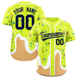Custom Fluorescent Green Ice Cream Cone Graffiti Pattern Fashion Authentic Baseball Jersey