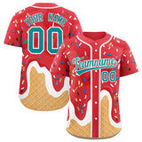 Custom Light Red Ice Cream Cone Graffiti Pattern Fashion Authentic Baseball Jersey