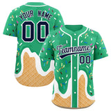 Custom Brilliant Green Ice Cream Cone Graffiti Pattern Fashion Authentic Baseball Jersey