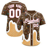 Custom Brown Ice Cream Cone Graffiti Pattern Fashion Authentic Baseball Jersey