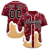 Custom Crimson Ice Cream Cone Graffiti Pattern Fashion Authentic Baseball Jersey