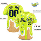 Custom Fluorescent Green Ice Cream Cone Graffiti Pattern Fashion Authentic Baseball Jersey