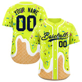 Custom Fluorescent Green Ice Cream Cone Graffiti Pattern Fashion Authentic Baseball Jersey