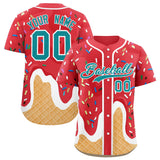 Custom Light Red Ice Cream Cone Graffiti Pattern Fashion Authentic Baseball Jersey