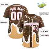 Custom Brown Ice Cream Cone Graffiti Pattern Fashion Authentic Baseball Jersey