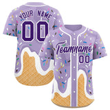 Custom Light Purple Ice Cream Cone Graffiti Pattern Fashion Authentic Baseball Jersey