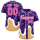 Custom Purple Ice Cream Cone Graffiti Pattern Fashion Authentic Baseball Jersey