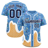 Custom Powder Blue Ice Cream Cone Graffiti Pattern Fashion Authentic Baseball Jersey