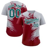 Custom Gray Crimson Personalized Ink Pattern Authentic Baseball Jersey