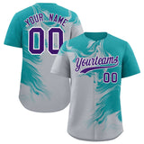 Custom Aqua Gray Personalized Ink Pattern Authentic Baseball Jersey