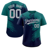 Custom Aqua Navy Personalized Ink Pattern Authentic Baseball Jersey