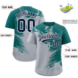 Custom Aqua Gray Personalized Ink Pattern Authentic Baseball Jersey