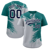 Custom Aqua Gray Personalized Ink Pattern Authentic Baseball Jersey