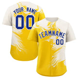 Custom Cream Gold Personalized Ink Pattern Authentic Baseball Jersey