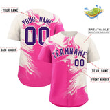 Custom Cream Pink Personalized Ink Pattern Authentic Baseball Jersey