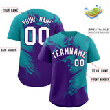 Custom Aqua Purple Personalized Ink Pattern Authentic Baseball Jersey