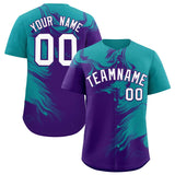 Custom Aqua Purple Personalized Ink Pattern Authentic Baseball Jersey
